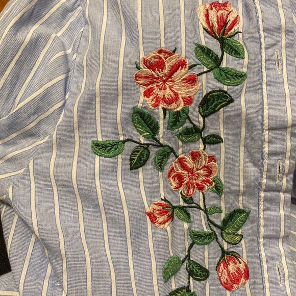Girl’s Size M (10-12) Striped Tunic Button Down Shirt with Embroidered Flowers - Picture 2 of 5